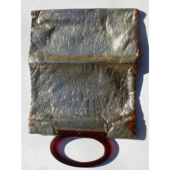 Vintage 1970s MCM Lady's Pride Lucite Handle Retro FOIL GOLD Bag Purse - Picture 2 of 3